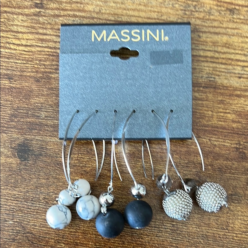 Massini Silver and Black Earrings Set 3 pair